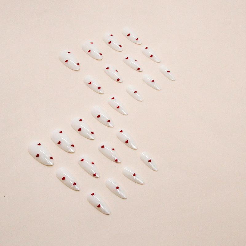 24 Pieces Yogurt White with Burgundy Love Debris Manicure Valentine's Day Niche Girl Wearing Nail Red Love Fake Nails