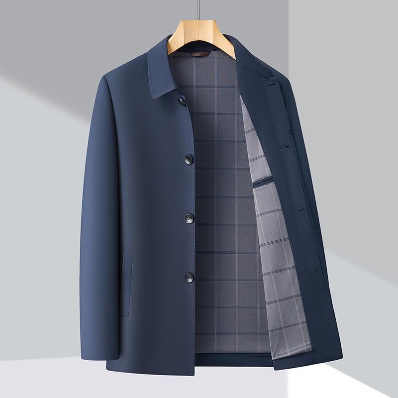 2026 Spring Men's Business Lapel Windproof Jacket: Middle-aged Single-breasted 4-button Coat
