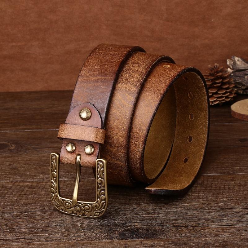 Thickened Men's First Layer Cowhide Retro Belt Copper Buckle Trendy Casual Belt
