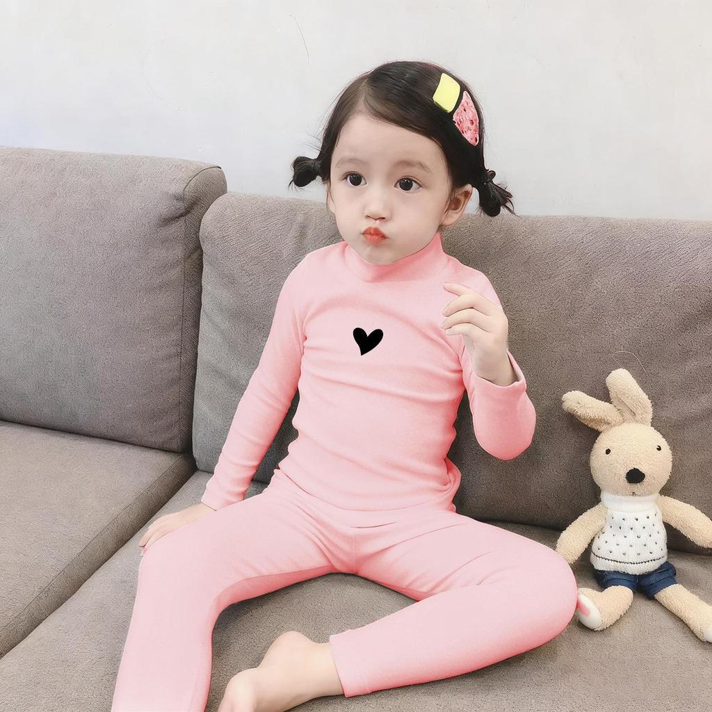 Kids' Thermal Underwear Set - Half-High Collar, Double-Sided Heating for Boys and Girls - Autumn Wear
