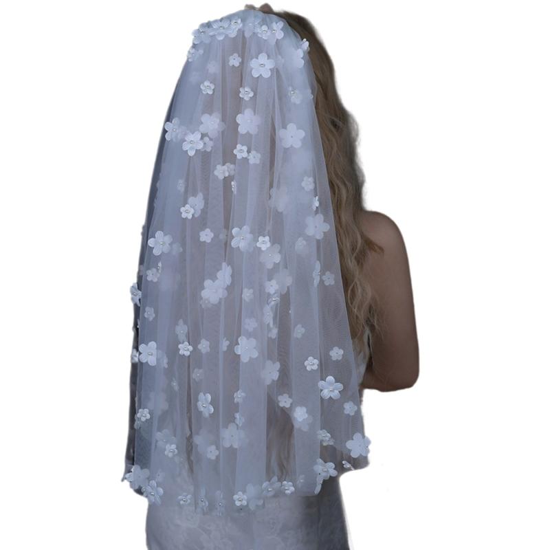 

Flower Patches Veil with Fix Clip Delicate Carnivals Woman Bride Veil for Marriage Wedding Celebration Party Veil 1 белый