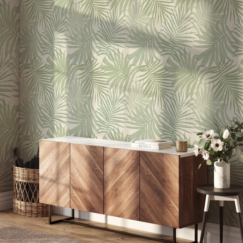 1pc Light Green Boho Tropical Palm Leaf Peel And Stick Wallpaper Vintage Self Adhesive Removable Contact Paper For Home Decor
