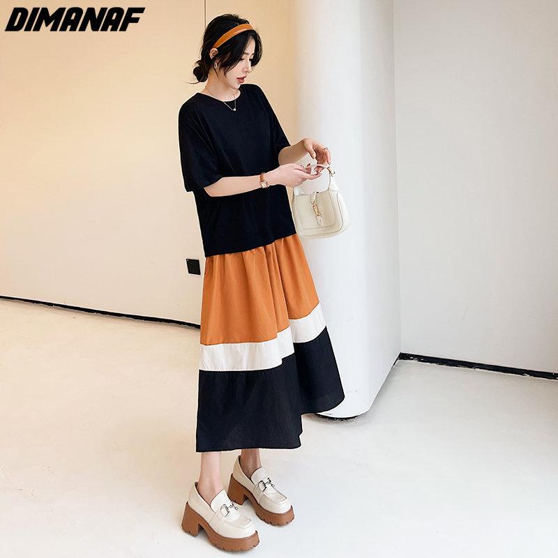 DIMANAF Plus Size New Summer Style Women Dress Patchwork Casual Loose Dress Holiday Long Dress Oversize 2024