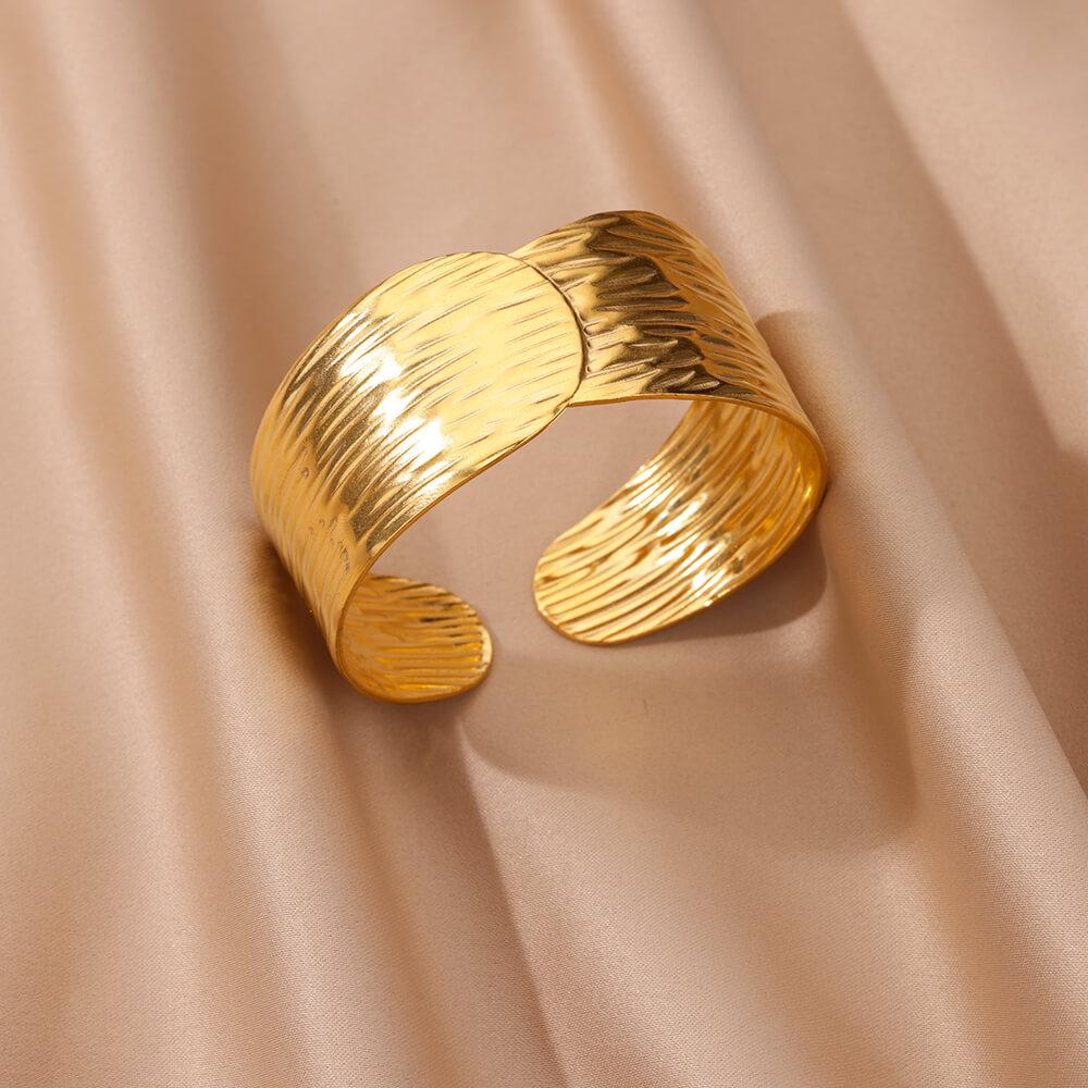 Stainless Steel Bangles Bracelets for Women Gold Color Geometric Texture Open Cuff Bangle Bracelet Femme Vintage Jewelry