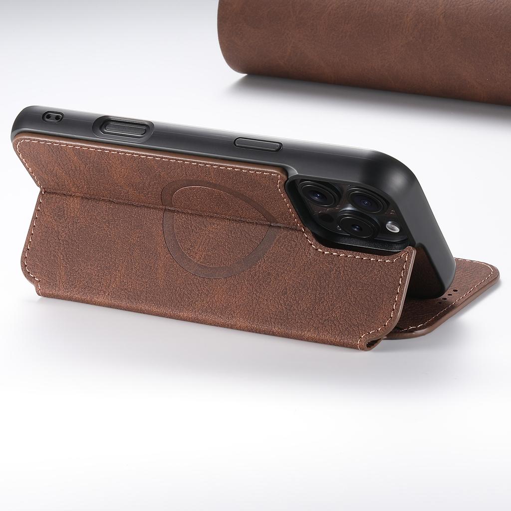 SUTENI J06 For iPhone 16 Pro Case Litchi Texture Leather Wallet Phone Shell Compatible with MagSafe