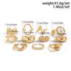Fashion Gold Color Pearl Geometric Open Rings Set for Women Exaggerated Metal Irregular Adjustable Ring Waterproof Jewelry Gifts