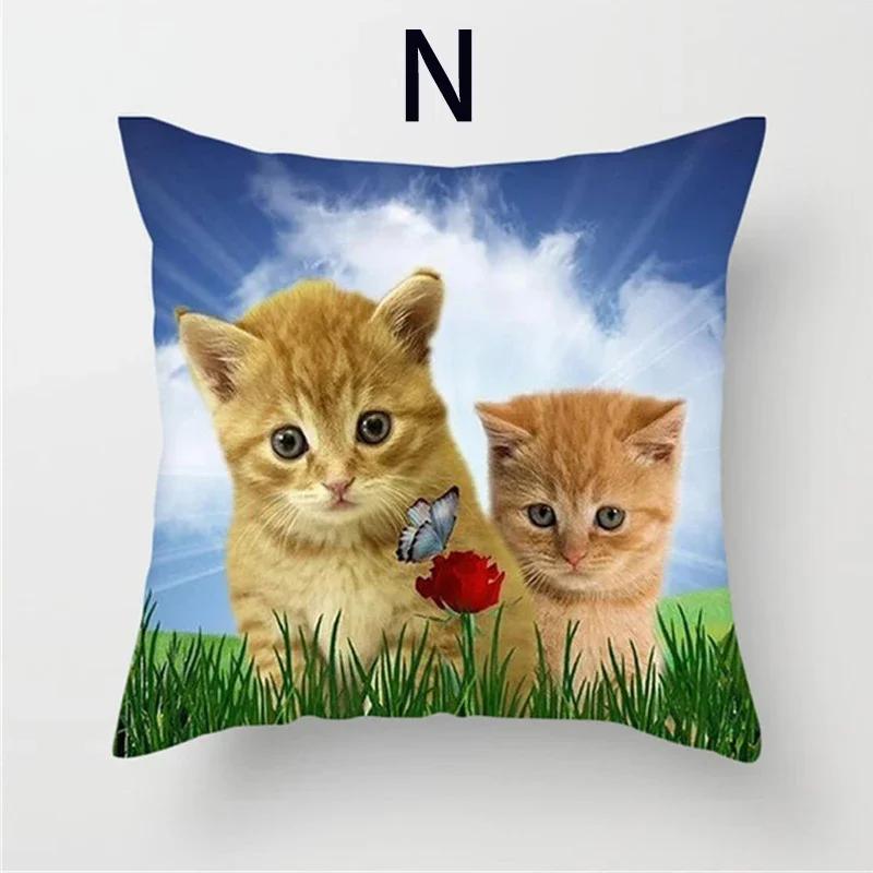 Cushion Cover Cute Cat Pattern Square Pillowcase Zipper Birthday Gift Sofa Home Hotel Decoration 45*45cm
