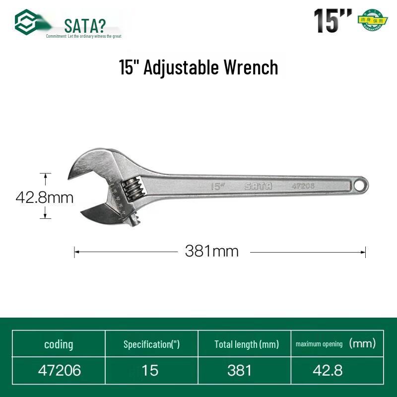 SATA 15-inch Adjustable Wrench
