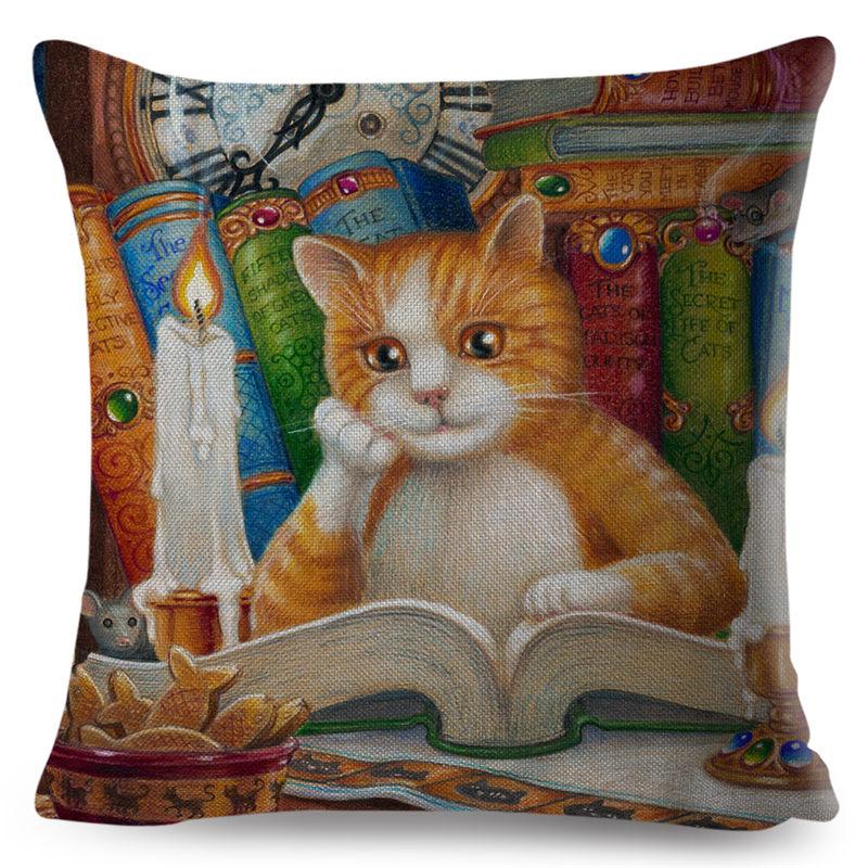 Cute Book Cat Party Cushion Cover Decor Cartoon Animal Pillowcase Printing Cojines Polyester Pillow Case  for Sofa Home 45x45cm