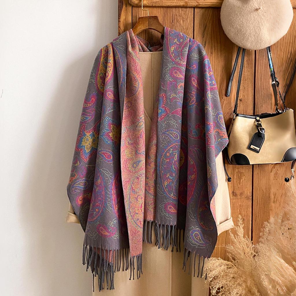 Imitation Cashmere Jacquard Ethnic Style Cashew Flower Shawl With Female Travel Vacation Photo Scarf To Keep Warm