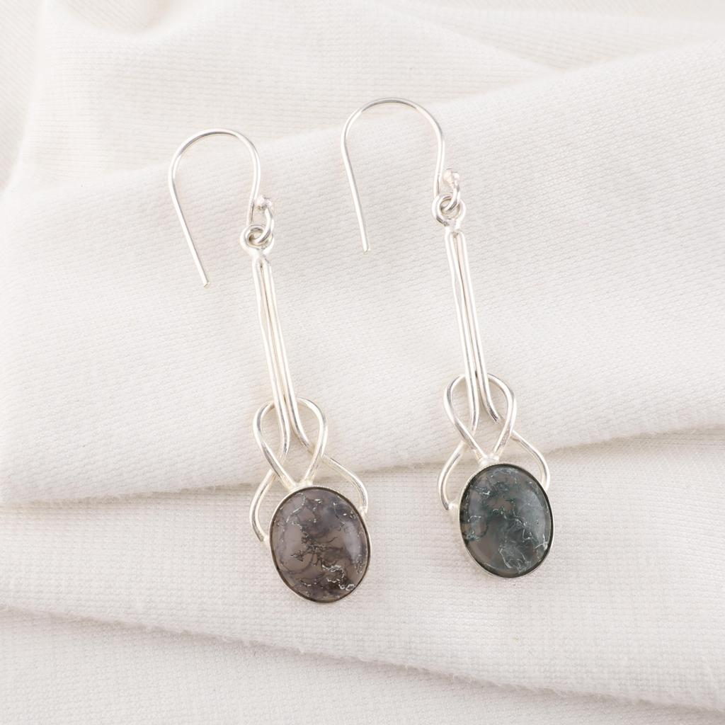 Moss Agate Gemstone Jewelry, 925 Solid Sterling Silver Earrings, Beautiful Handmade Silver Earrings Gift For Love Jewelry Dainty Earrings