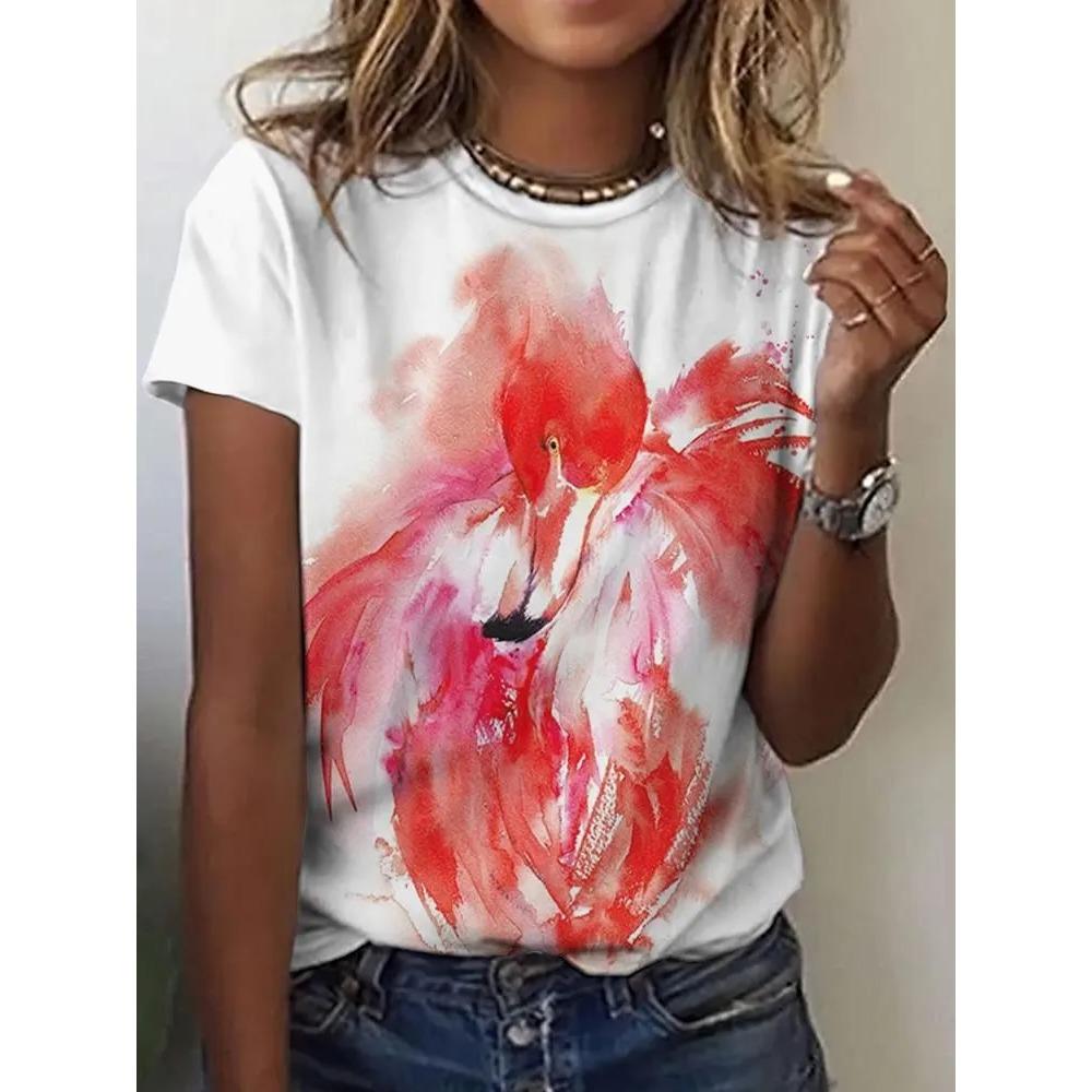 T-shirt da Donna Estiva con Stampa 3D Girocollo Moda Versatile Traspirante Tendenza Casual