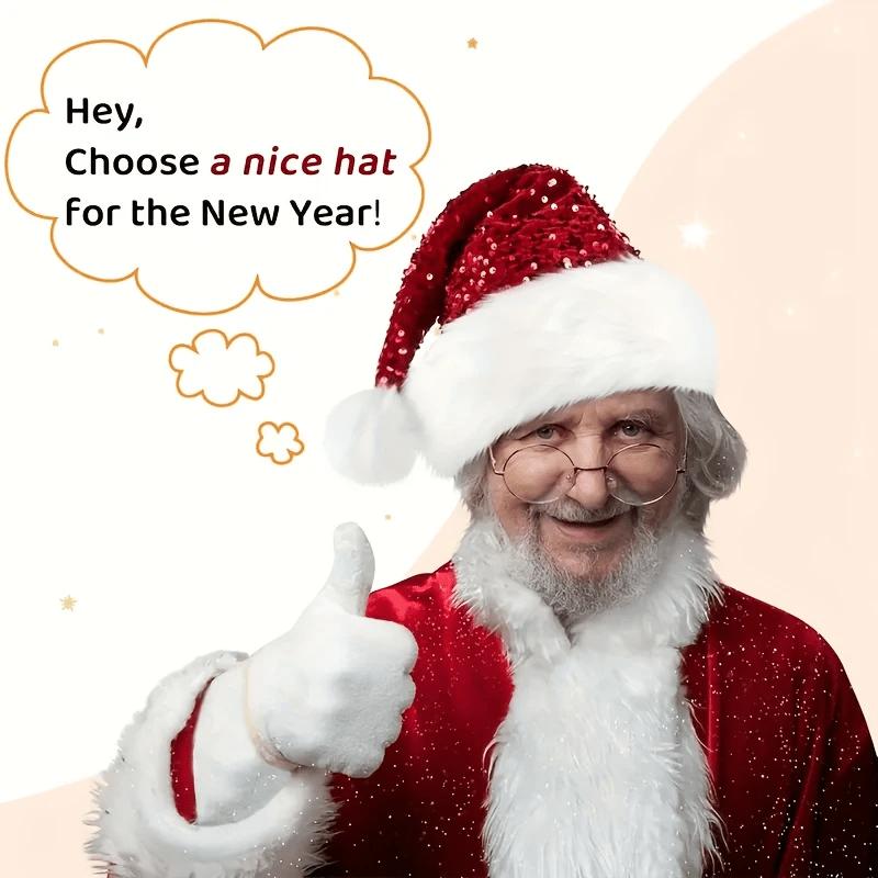 1pc Christmas Party Supplies Christmas Decor Atmosphere Hat Double-layer Rhinestone Hat Hai Pai Fleece Hat Adult Large