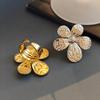 Stainless Steel Exaggerated Texture Large Flower Rings for Women Men Vintage Gold Color Adjustable Open Rings Party Jewelry Gift