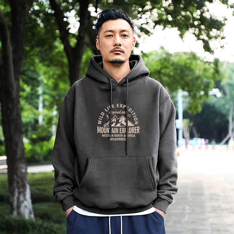 Thick Warm Camouflage Hooded Sweatshirt, Fleece-lined, Dark Blue Hong Kong Style, Trendy Loose Fit for Autumn and Winter L