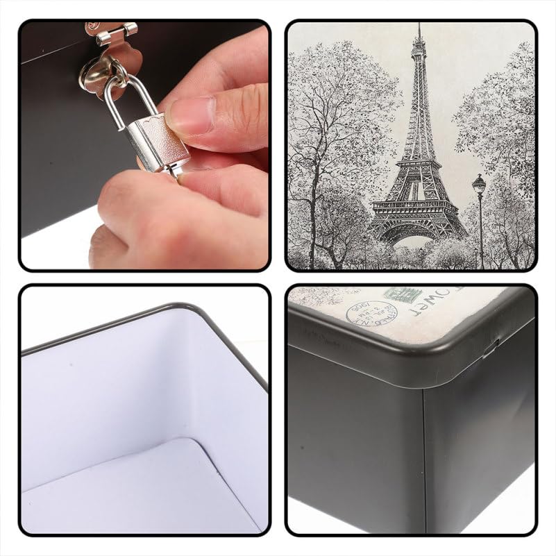 DECHOUS Tin Storage Box with Lock, Vintage Style, For Accessories, Keepsakes