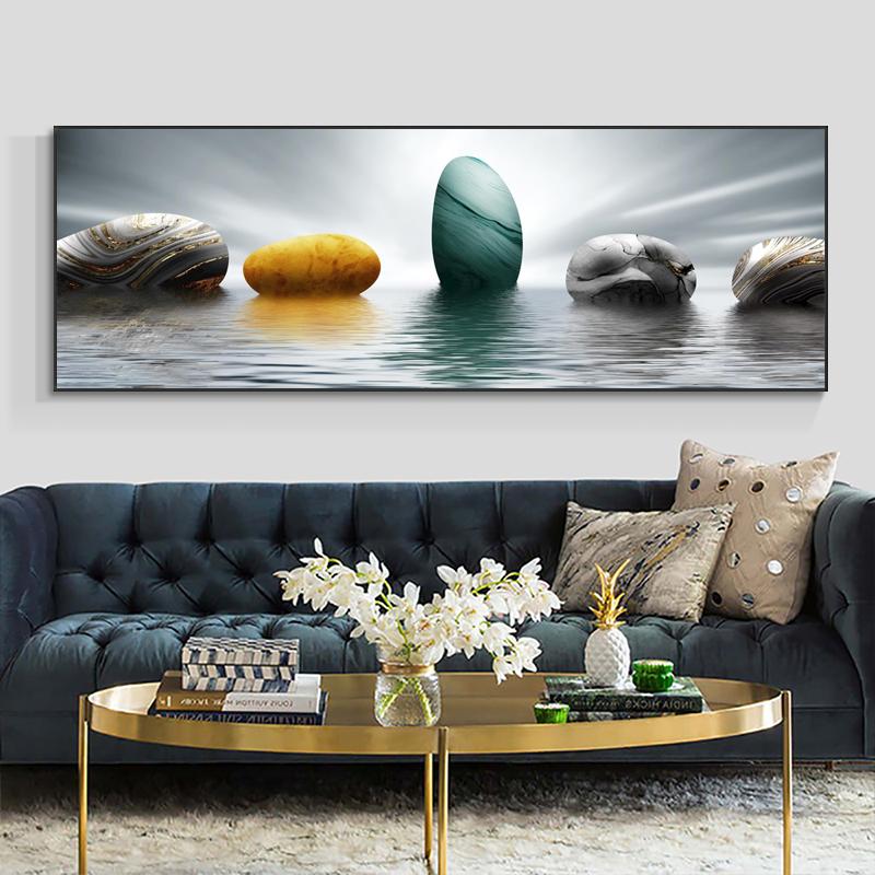 Abstract Golden Lucky Stone Posters and Prints Modern Canvas Painting Wall Art Pictures for Living Room Deer Home Decor No Frame