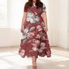 Abito Casual da Donna Taglie Forti Stampa Floreale Retro Girocollo Manica Corta Tasca Cintura Cravatta