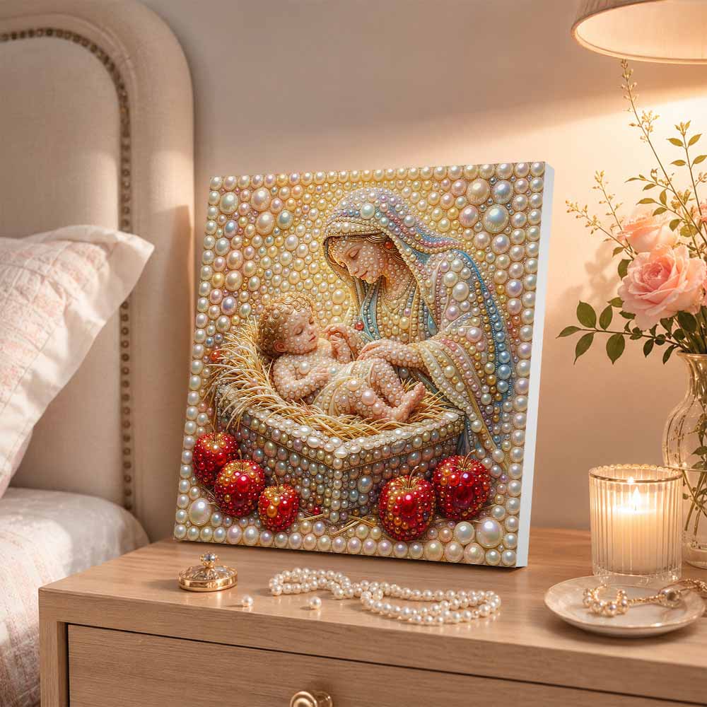 Pearl Painting 5D DIY Decorative Painting. Mother and Sleeping Figure. Cute Holiday Gift. Handmade Art Painting