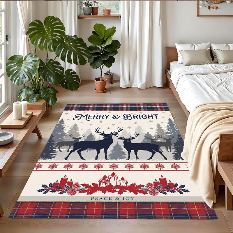 Christmas Printed Square Area Rug Soft Non Slip Floor Carpet For Bedroom Holiday Gift