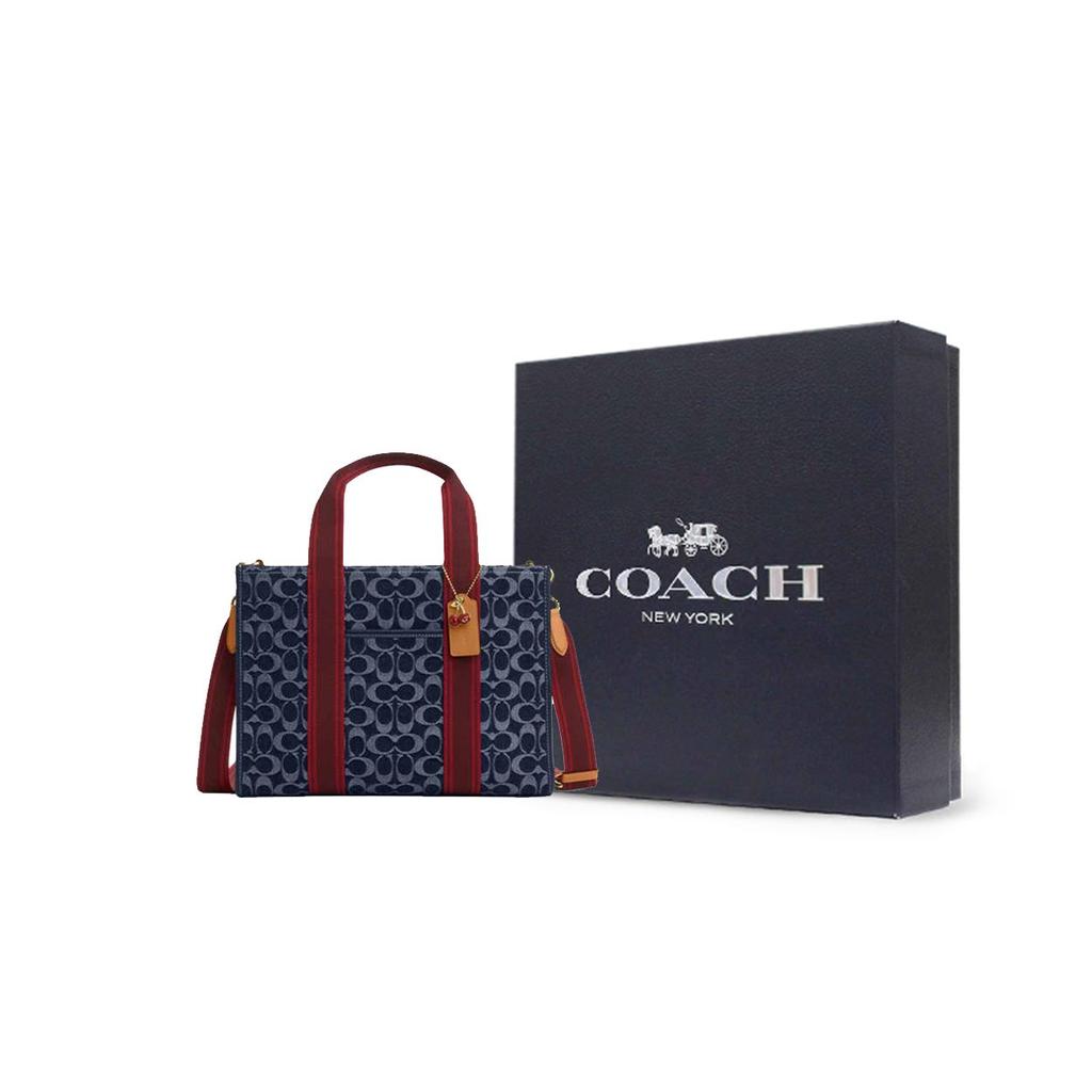 Coach Smith 35 Letter Print Magnetic Closure Fabric Tote Bag Shopping Bag Shoulder Crossbody Handbag Large Women tote Denim-Blue CY698-IMXIA