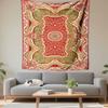 Persian Carpet Tapestry Wall Hanging, Red Green Ornate Pattern Art, Boho Wall Decor for Bedroom Living Room Dorm