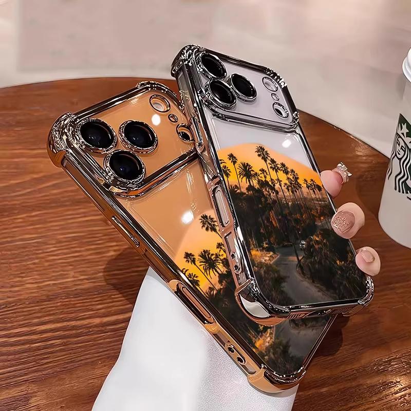 Western Sunset Pattern Shockproof Phone Case For iPhone 11 12 13 14 15 16 17 Pro Max Air Plus Electroplated Transparent Cover