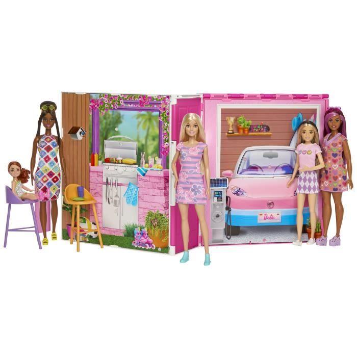 Barbie-Maison de vacances-Coffret et poupée, 4 zones et 11 accessoires HRJ77