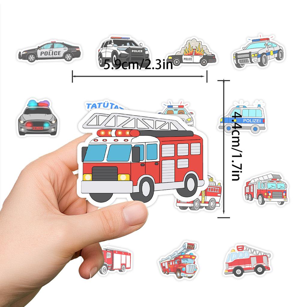 1050 100Pcs Cartoon Fire Truck Stickers Fireman Doodle Education Stickers Diy Water Cup Scrapbook Laptop Scrapbook Decal Toys