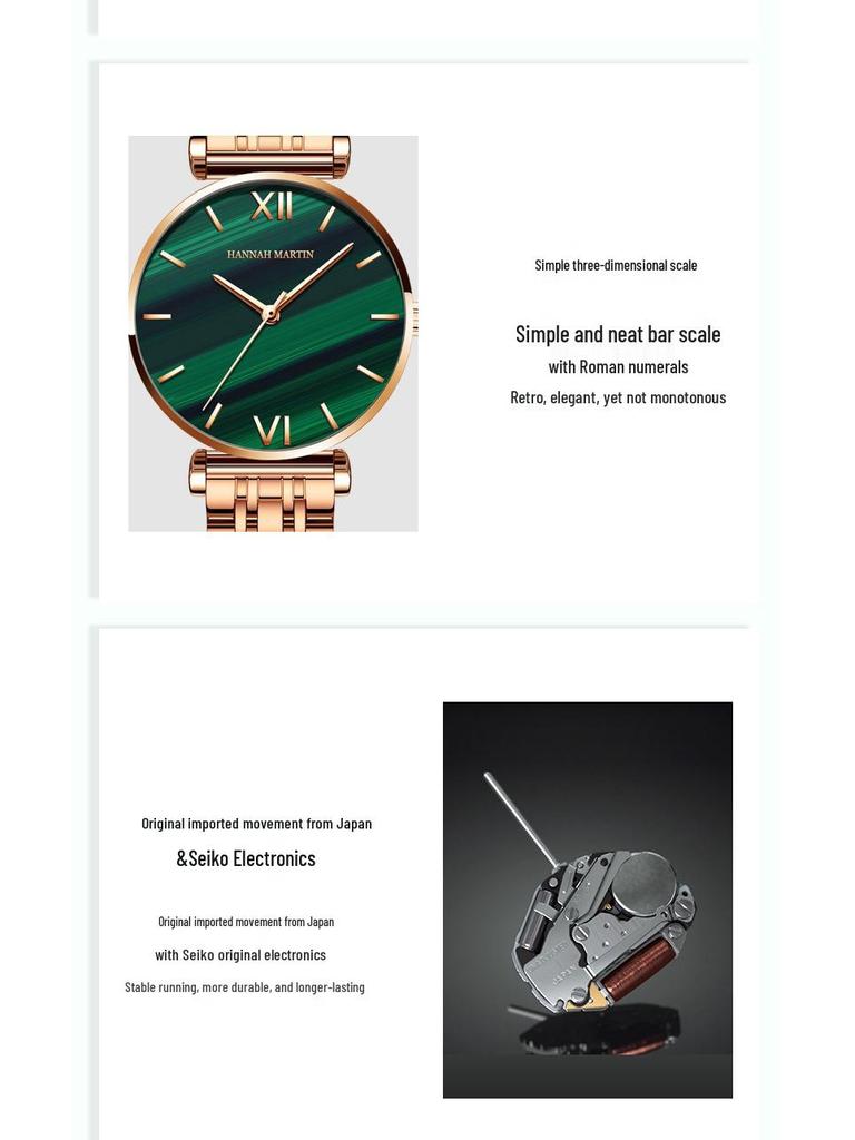 Hannah Martin Women's Waterproof Malachite Green Dial Watch