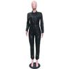 Mono de Mujer Y5072 de Cuero PU con Solapa y Bolsillos - Nuevo Estilo Europeo y Americano de Moda