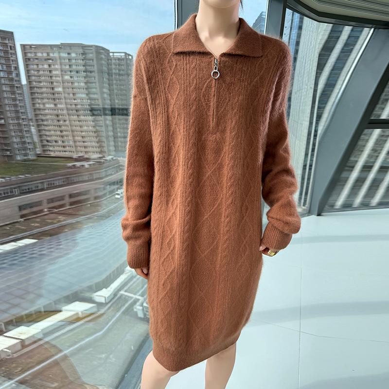 Women's French-Style Loose Mink Velvet Sweater Dress - Mid-Length, Thickened Cashmere Knit for Autumn/Winter