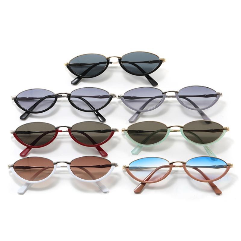 Small Frame Metal Cat Eye Sunglasses Personalized Elliptical Sunglasses Retro Travel Sunscreen Sunglasses