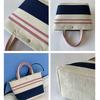 Blue White Striped Stripe Canvas Bag Large Capacity Lunch Bag Portable Weave Handbag  Outdoor