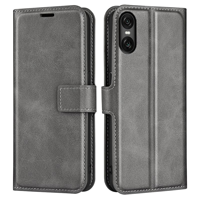 

For Sony Xperia 10 VI Case Wallet Calf Texture Leather Phone Cover Grey