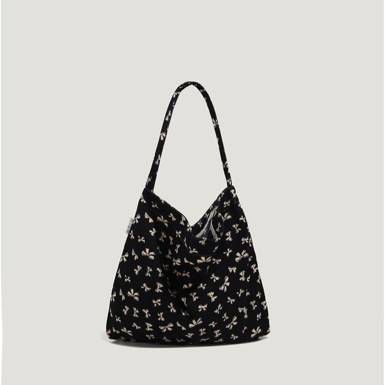 IELGY Lazy Style Canvas Bow Commuter Large Capacity Tote Bag Loose Feeling