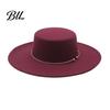 Classic Wide Brim Hat Retro Flat Top Hat, Wool Felt Pork Pie Bowler with Vintage Style Fedora Metal Ring, Trilby for Women Men Autumn Winter