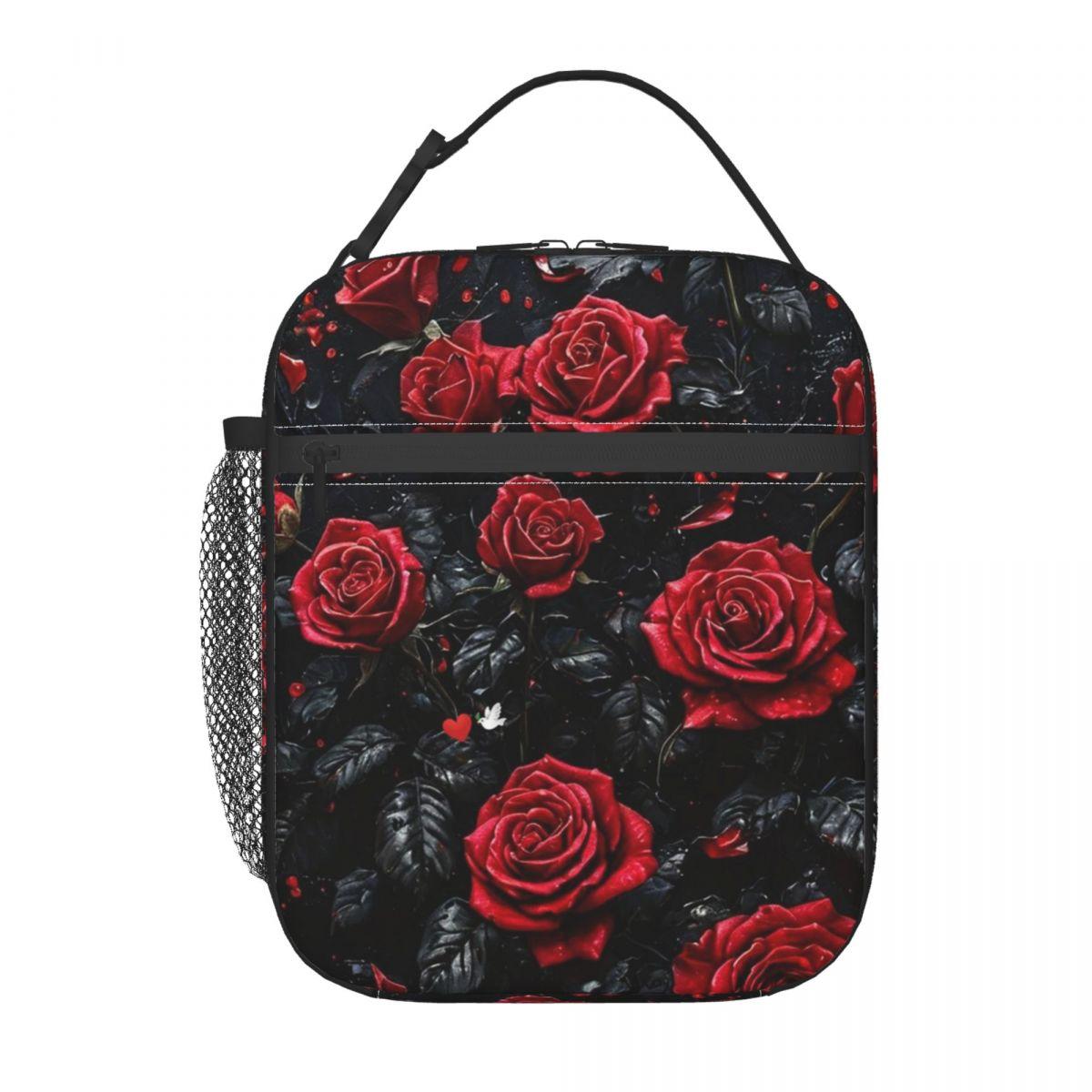 

Red Rose Floral Design Insulated Lunch Bag for Women Kids Portable Food Boxes Thermal Lunch Box Tote One Size