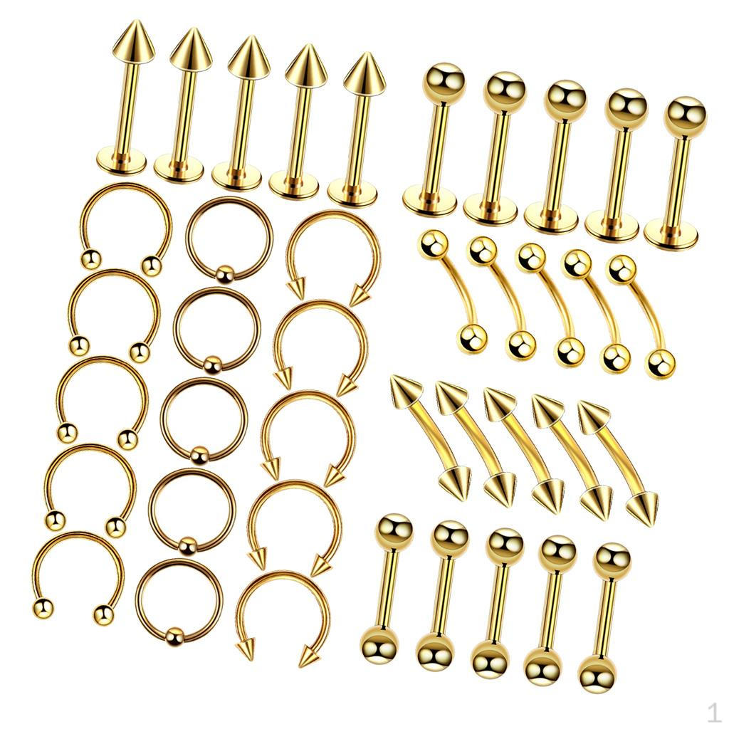 

40 Pack Unisex 16G Jewelry Kit Solid Meatl Hoop Nose Ring Lip Eyebrow Navel 6mm