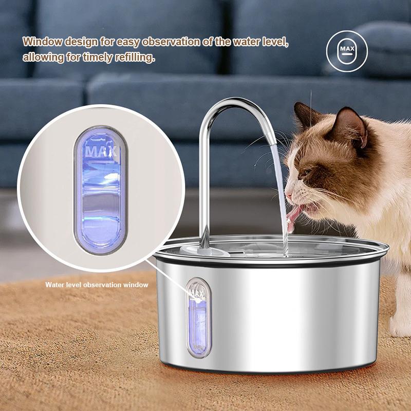 Hot Sale Stainless Steel Automatic Cat Fountain Water Dispenser 3.2L Ultra Quiet Multi-Layer Filtering Smart Cat Water Fountain