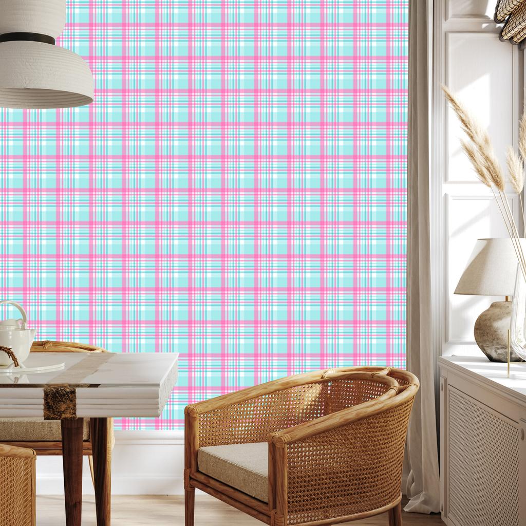 Pink and blue celadon and lavender checkered wallpaper 50x1000