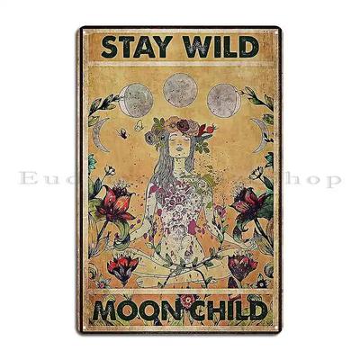 Hippie Rămâi Sălbatic Copil al Lunii Placă Metalică Poster Bar Murală perete Creați Cameră de zi Semn Metalic Personalizat Poster