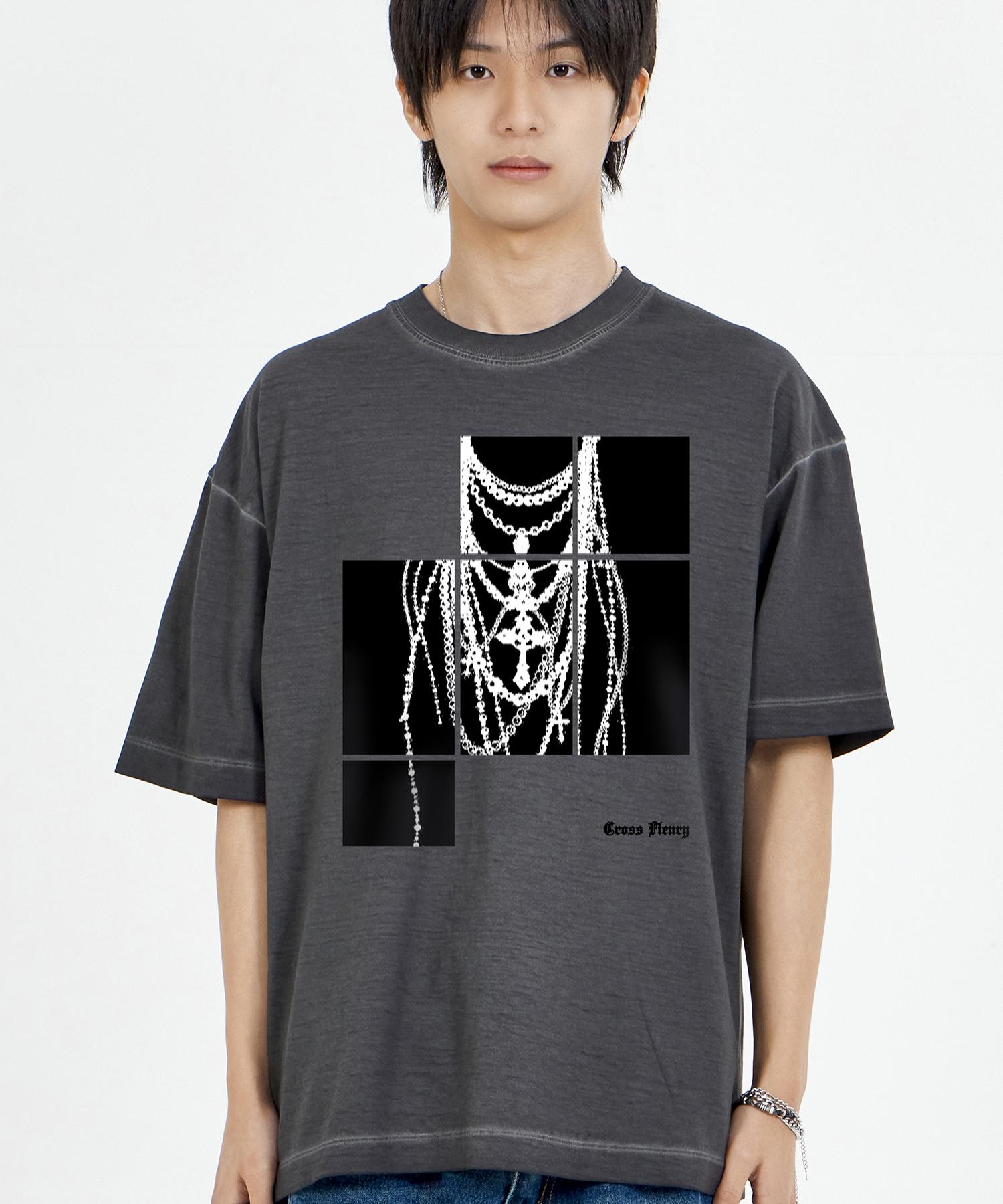 Biel Necklace Printed Short Sleeve T-Shirt Pigment Charcoal L