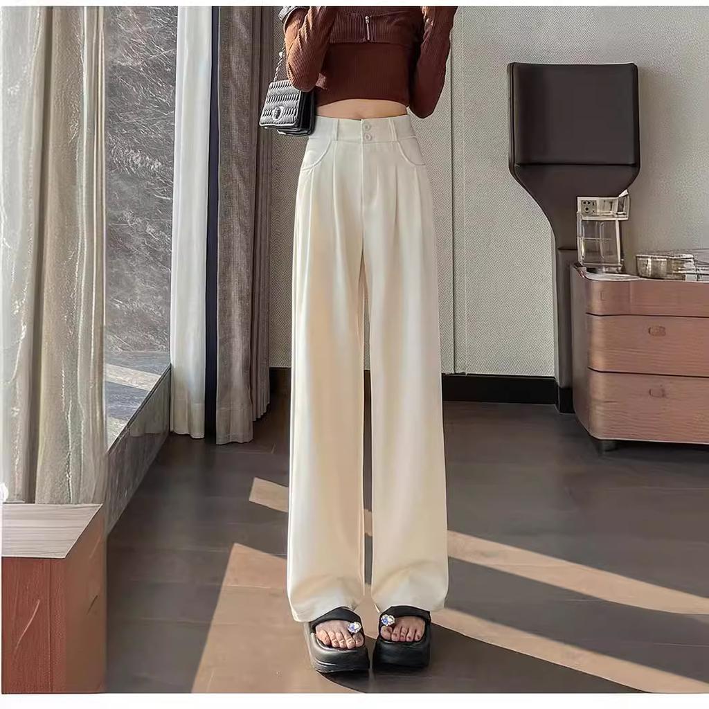 Kalhoty k obleku s vysokým pasem a úzkými širokými nohavicemi pro ženy na jaro a podzim, zeštíhlující, ke kotníkům, rovné kalhoty, splývavé a elegantní, ležérní kalhoty