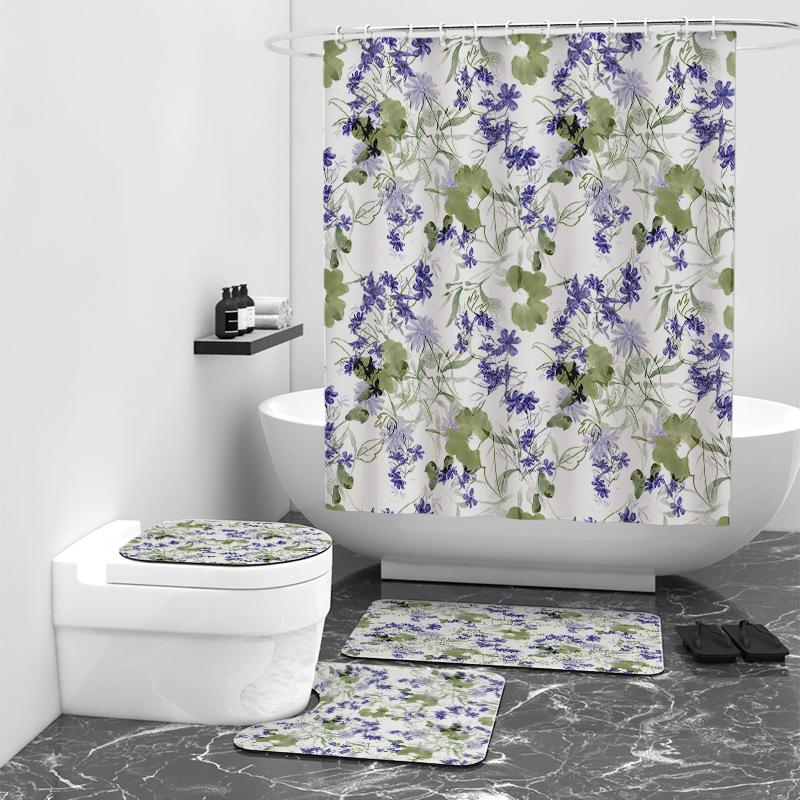 Watercolor Digital Printed Shower Curtain Bathroom Curtain Tarpaulin Shower Curtain Set
