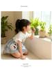 2025 Korean Summer Cute Cat Print Short Sleeve Plaid Skirt Set