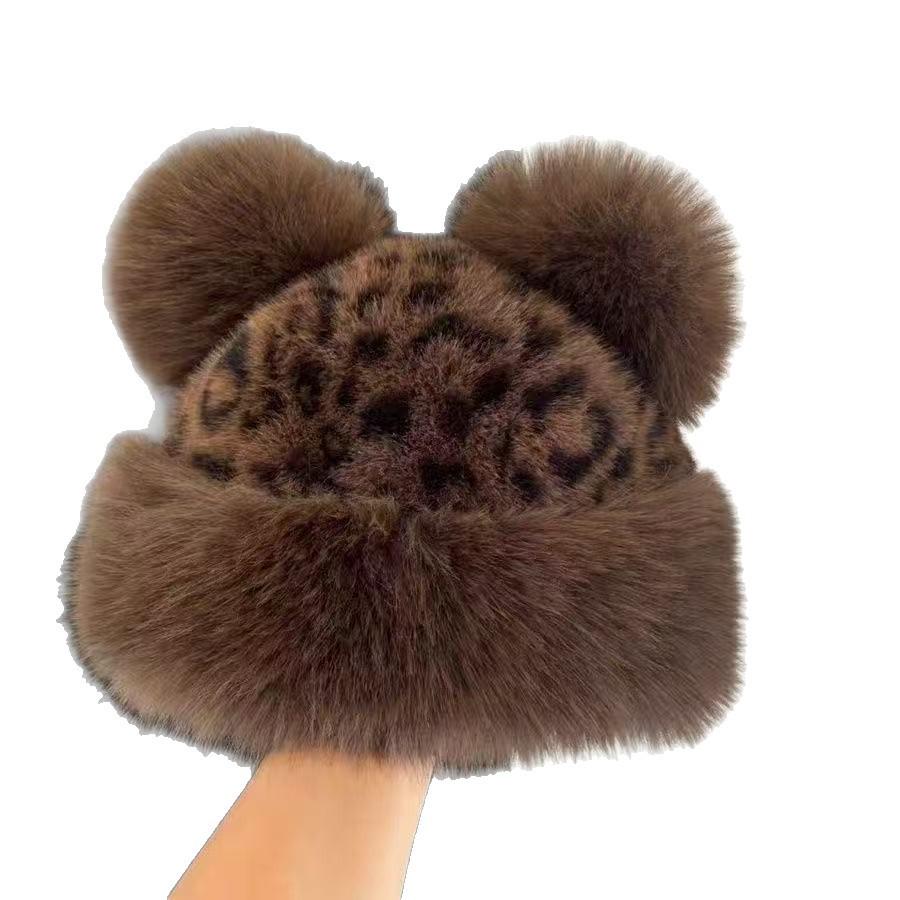 Niedliche Plüschmütze mit kleinen Bärenohren für Damen im Winter, vielseitige Mütze, die das Gesicht kleiner erscheinen lässt, mit Ohrenschutz, plus Samt, warme nordostmongolische Mütze