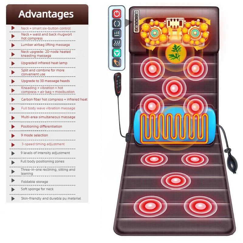 Household Infrared Therapy Back Massager Multi Functional Full Body Massage Mattress Hot Compress Waist Airbag Massage Pad