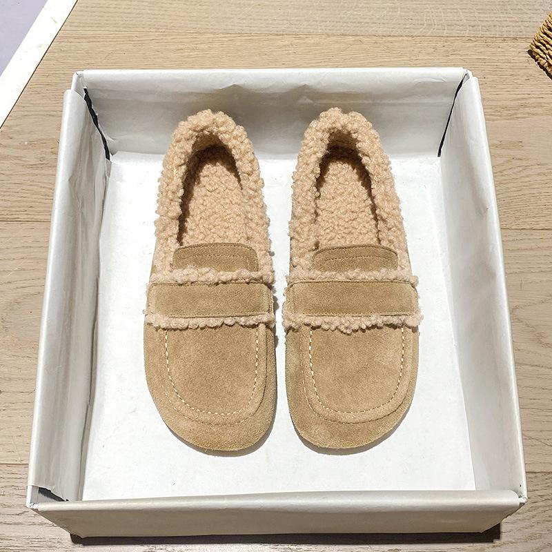 Damen Mokassins aus lockigem Lammfell echtes Leder Fell Flats Damen Band Schnalle Lammwolle Slipper Winter Fellschuhe für Frau