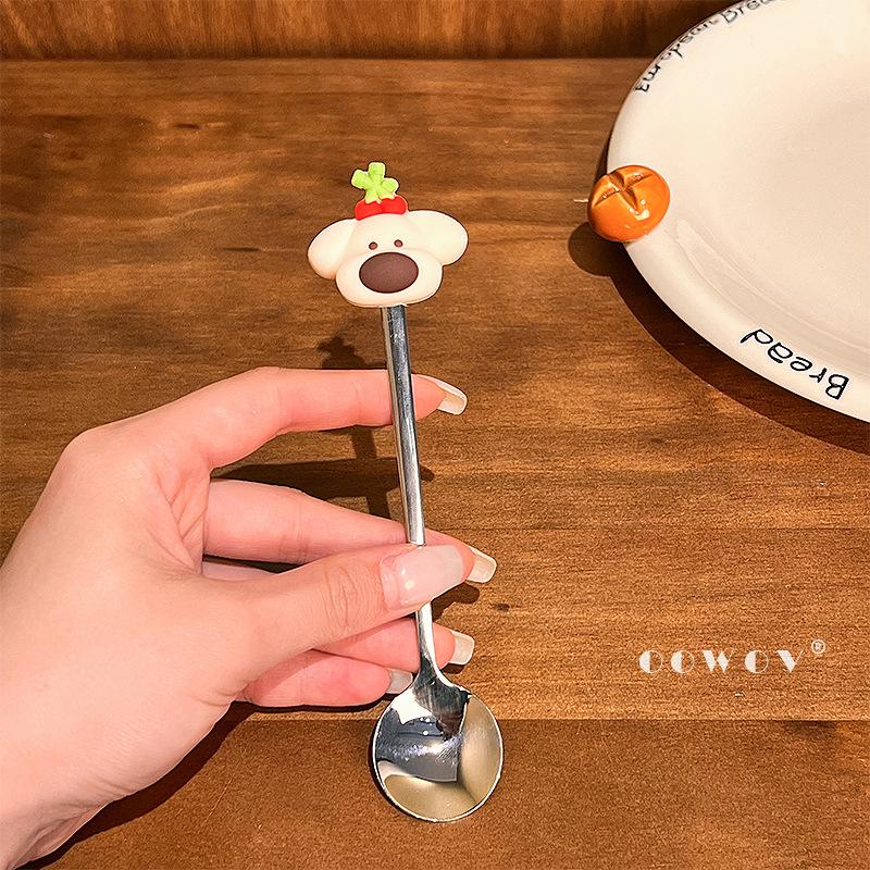 Genuine Cherry Bear 304 stainless steel spoon household soup spoon children eating small spoon dinner spoon cute spoon soup